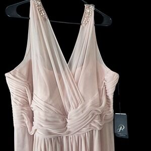 beaded chiffon blouson dress in mist by adrianna papell Adrianna Papell Petite Boat-Neck Short-Sleeve Beaded Blouson Gown - Elegant Sky